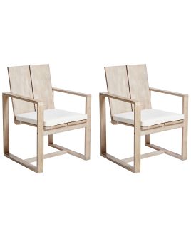 Set of 2 Garden Chairs with Cushions AZZANELLO Acacia Wood Off-White