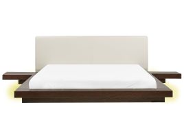 KEWI Bedframe with LED Faux Leather 180 x 200cm EU Super Kingsize Bed Dark Ash Wood