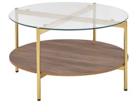 Glass Top Coffee Table Dark Wood with Gold LOVELL