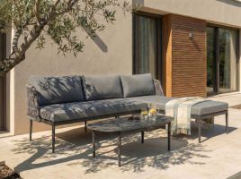 HORVEX Garden 3 Seater L Shaped Corner Sofa - Grey, Right Hand Facing