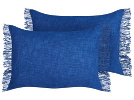 Set of 2 Decorative Cushions MABA Cotton 50 x 35 cm Navy Blue Solid