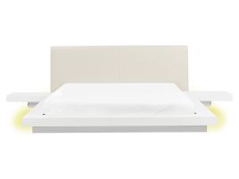 KEWI Bedframe with LED Faux Leather 160 x 200cm EU Kingsize Bed White