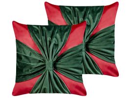 Set of 2 Decorative Cushions MARSHMALLOW Velvet 45 x 45 cm Red Christmas Pattern