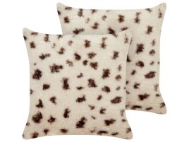 Set of 2 Decorative Cushions KASRA Faux Fur 45 x 45 cm Light Beige Abstract Pattern