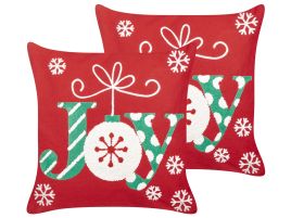 Set of 2 Decorative Cushions GINGERBREAD Cotton 45 x 45 cm Red Christmas Pattern