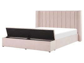 NOVA Waterbed with Storage Bench Velvet 160 x 200cm EU Kingsize Bedframe Pastel Pink