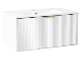 ASHTONBURY Wall Mounted Vanity Unit with Basin with Gold Handle - White
