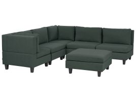 5 Seater Right Hand Modular Fabric Corner Sofa with Ottoman Dark Green UNSTAD