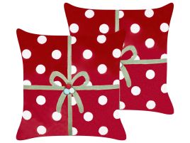 Set of 2 Decorative Cushions GUMDROP Velvet 45 x 45 cm Red Christmas Pattern