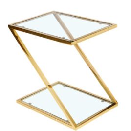 Ludlow Elegance Glass Top Lamp Table - Square Design with Stainless Steel Base - Gold
