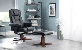 Malmo Faux Leather Swivel Recliner Armchair and Stool - Black