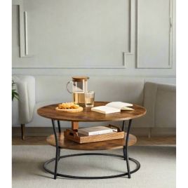 KLYVORA Coffee Table Round 2-Tier Table - Rustic Brown and Black