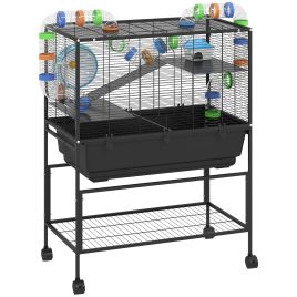 PAWSTER Hamster Cage with Storage Shelf and Wheels