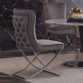 Luxurious Durango Dining Chairs in Grey Velvet - Set of 2 with Stylish Stainless Steel Legs