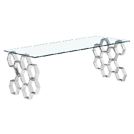 Calistoga Rectangular Stylish Silver Frame Coffee Table in Clear Glass Top