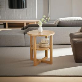 SWANTON Side Table Round Coffee Table with Shelf for Living Room or Hallway - Black