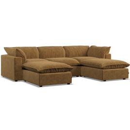Corner Sofa - PUEBLA Fabric 5 Seater U Shaped Amber - Footstool End
