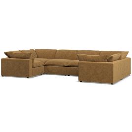 Corner Sofa - PUEBLA Fabric 6 Seater U Shaped - Amber