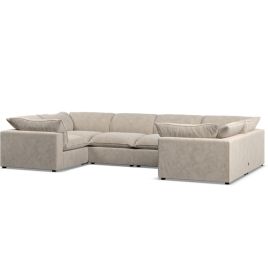 Corner Sofa - PUEBLA Fabric 6 Seater U Shaped - Eggshell