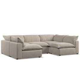 Corner Sofa - PUEBLA Fabric 5 Seater U Shaped Eggshell - Open End