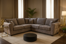 SOLARAE Fabric 5 Seater L Shaped Corner Sofa - Brown