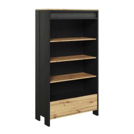 Naxon Wing Bookcase with Drawer - Oak and Black