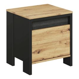 Bedside Table - NAXON Nightstand Oak Artisan and Black Matt 45cm