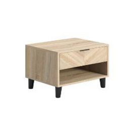 Aadhav Classic Chevron Pattern Bedside Cabinet with Drawer - Oak Finish