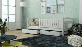 Terrance Wooden Bed with 2 Drawers Storage and Foam Mattress - White
