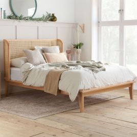 Titler Rattan Arc Design Headboard 5ft Kingsize Wooden Bed - Oak