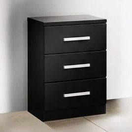 Bedside Table - MIRAGE 3 Drawer Nightstand Black 37cm