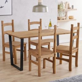 Matteo Rectangular Dining Table and 4 Chair Set - Pine