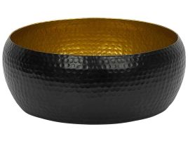 Decorative Bowl Black and Gold Metal Round Honeycomb Pattern Accent Home Decor Accessory Glam Design 