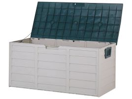 Garden Storage Box Beige with Green Plastic 112 x 50 cm with Handles Castors Outdoor Tool Box 