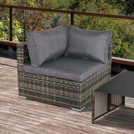 PE Rattan Wicker Corner Sofa Garden Furniture Single Sofa Chair w/ Cushions, Deep Grey