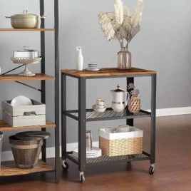 GALVION Serving Trolley 3-Tier Vintage Rolling Kitchen Cart with Wheels - Rustic Brown