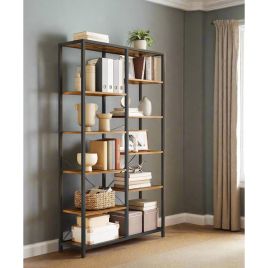 FENVIRA Bookcase 5-Tier Bookshelf with 10 Compartments - Rustic Brown and Black