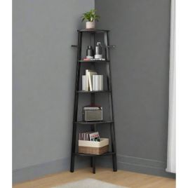 ELDORIA Corner Shelf 5-Tier Ladder Display Unit for Living Room - Black
