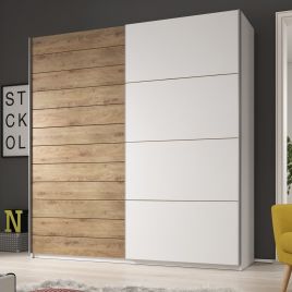 Sliding Wardrobe - GALVIN 2 Door Wardrobe Oak and White - 200cm