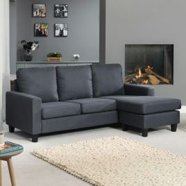 NOVARA Textured Fabric 3 Seater Reversible Sofa - Dark Grey