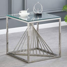 Stefano Clear Glass Lamp Table - Silver