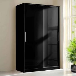 Wardrobe - TORBAY 2 Door Mirrored Wardrobe Black 120cm