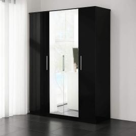 Sliding Wardrobe - TORBAY 4 Door Wardrobe Black 158cm