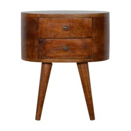 CEFALU Bedside Table Chestnut Wood Rounded Design - Brown