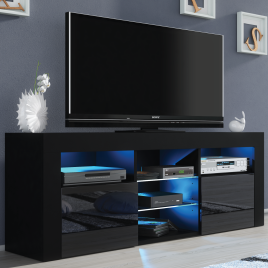 Modern TV Cabinet with Sideboard Storage and Free LED Lighting 145cm - Black