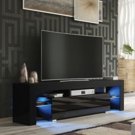 Modern TV Unit Cabinet Stand with Gloss Doors Free LED and Ample Storage 160cm - Black
