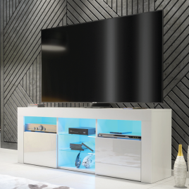 Modern TV Cabinet with Sideboard Storage and Free LED Lighting 145cm - White