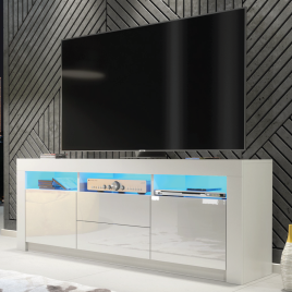 Modern TV Unit with Spacious Storage Cabinet Stand and Free LED Lighting 160cm - White