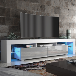 Modern TV Unit Cabinet Sideboard with Free LED Lighting and Ample Storage 200cm - White and Grey