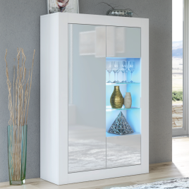 Modern Sideboard Cabinet with High Gloss Doors and Free LED 140cm - White